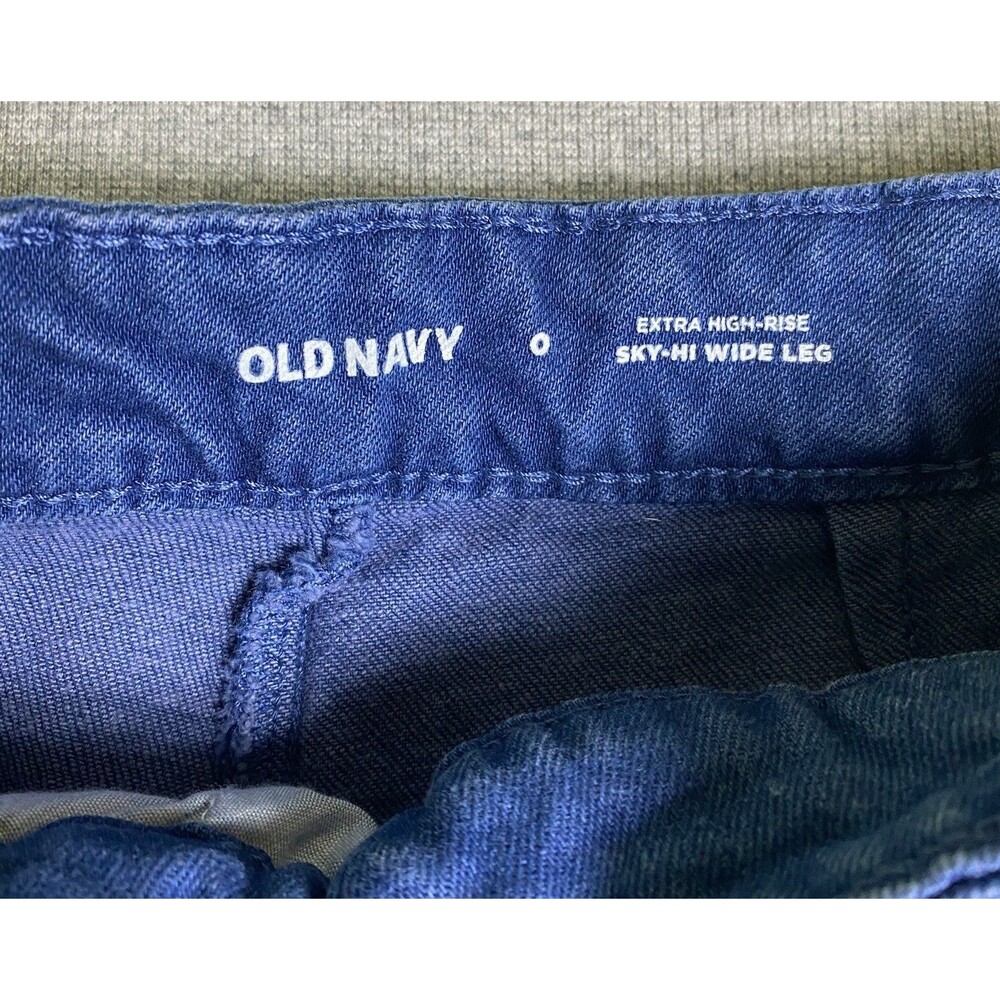 Old Navy Sky-Hi Wide Leg Sailor Pants Extra High Rise Navy Blue Stretch Denim 0 - Picture 4 of 4